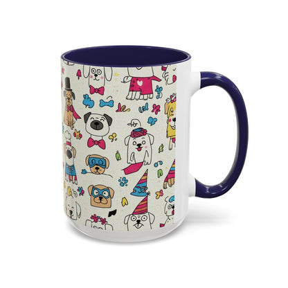 Cute Party Dogs Accent Coffee Mug (11/15oz) — Colorful Puppy Pattern Gift Mug