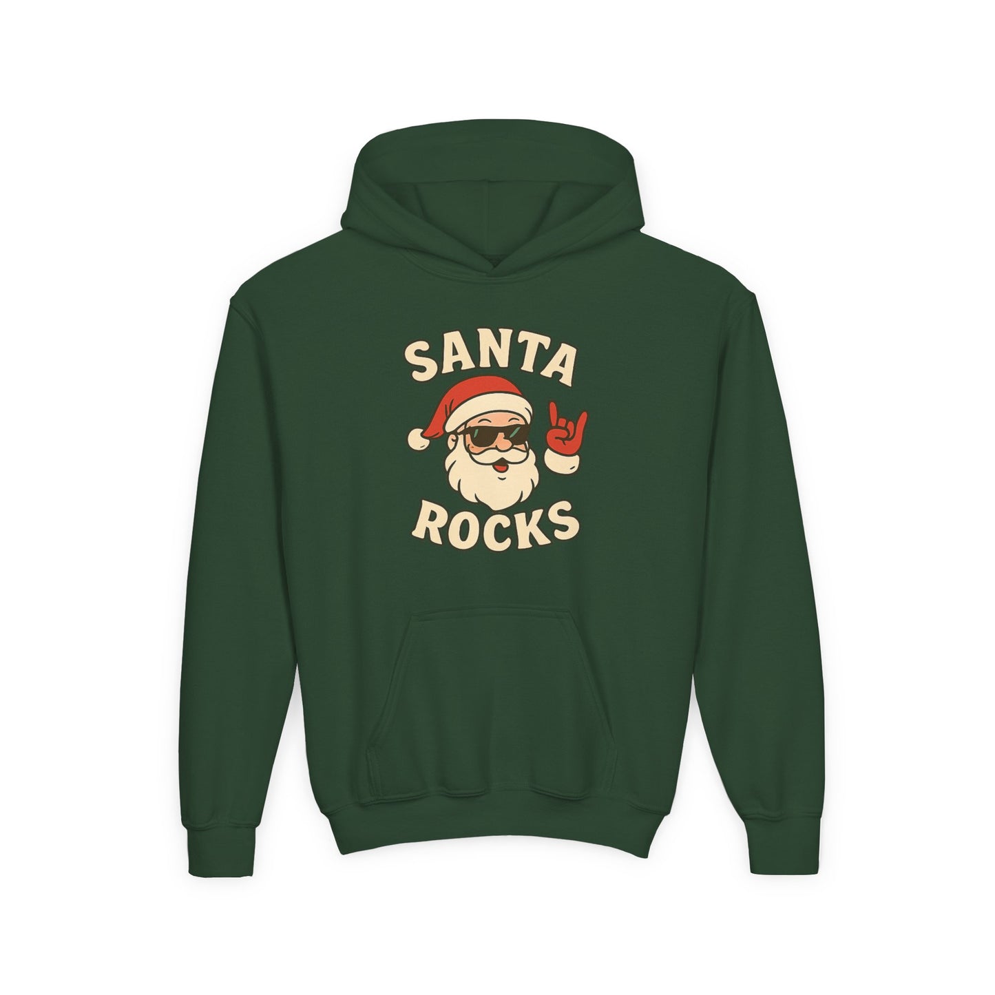 Youth Hoodie — "Santa Rocks" Cool Santa Christmas Sweatshirt