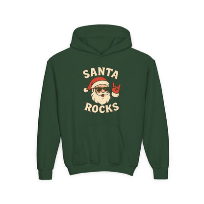Youth Hoodie — "Santa Rocks" Cool Santa Christmas Sweatshirt