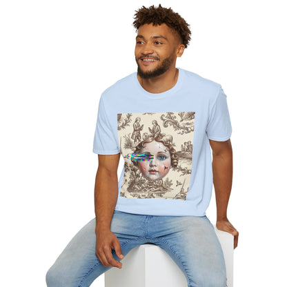 Vintage Doll Face Tee with Glitch Paint Splash