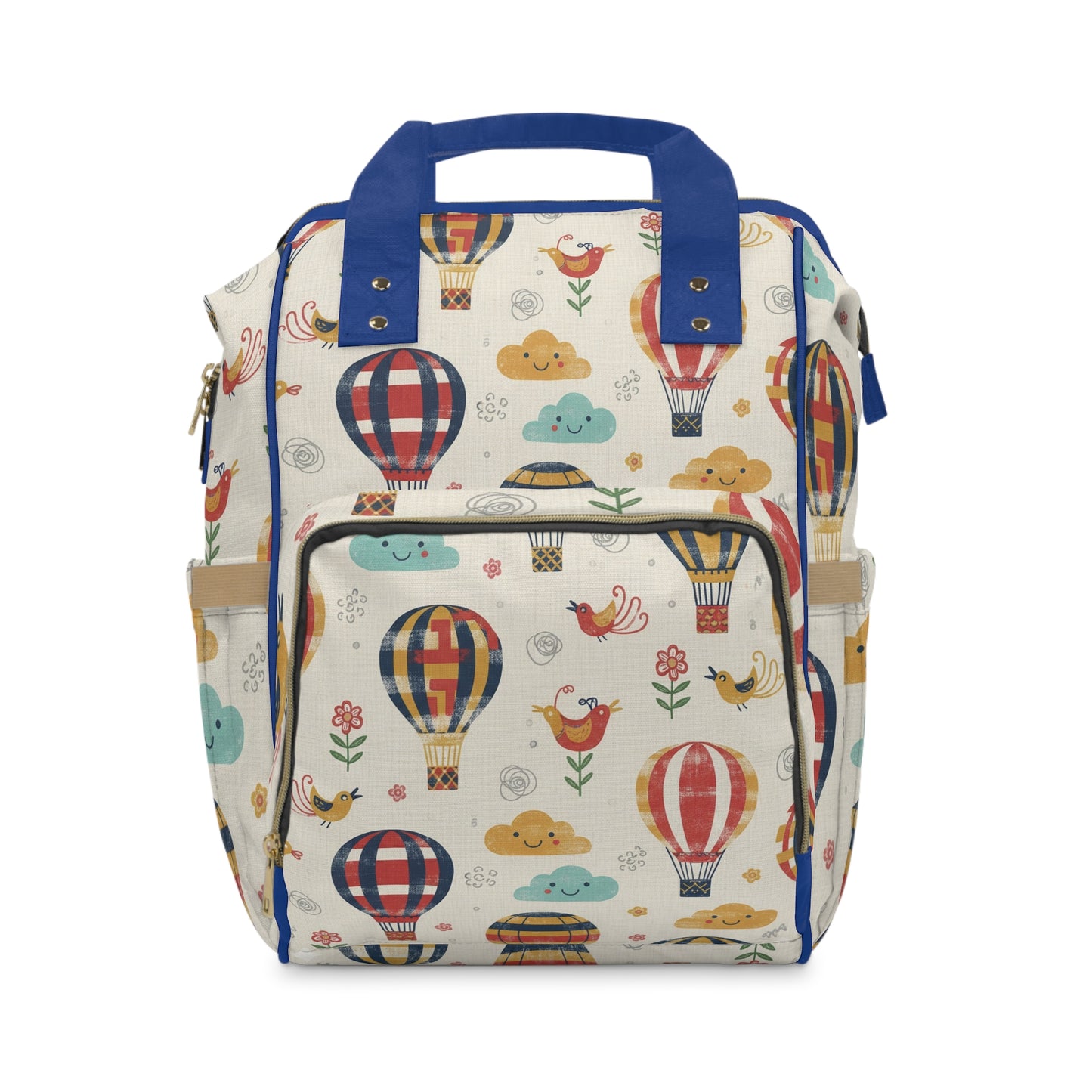 Boho- Hot Air Balloon Baby Diaper Backpack — Multifunctional Nappy Bag with Playful Clouds & Birds
