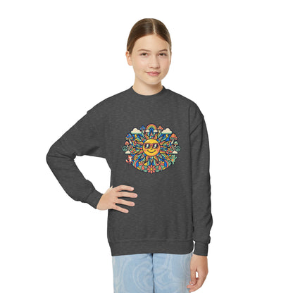 Youth Y2K Aesthetic - Crewneck Sweatshirt — Colorful Retro Sun & Floral Graphic