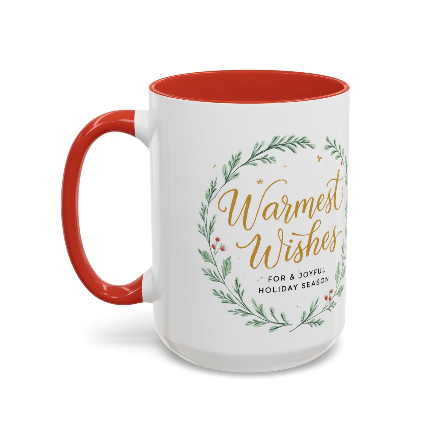 Warmest Wishes Holiday Coffee Mug — Festive Wreath Accent Mug (11/15oz)