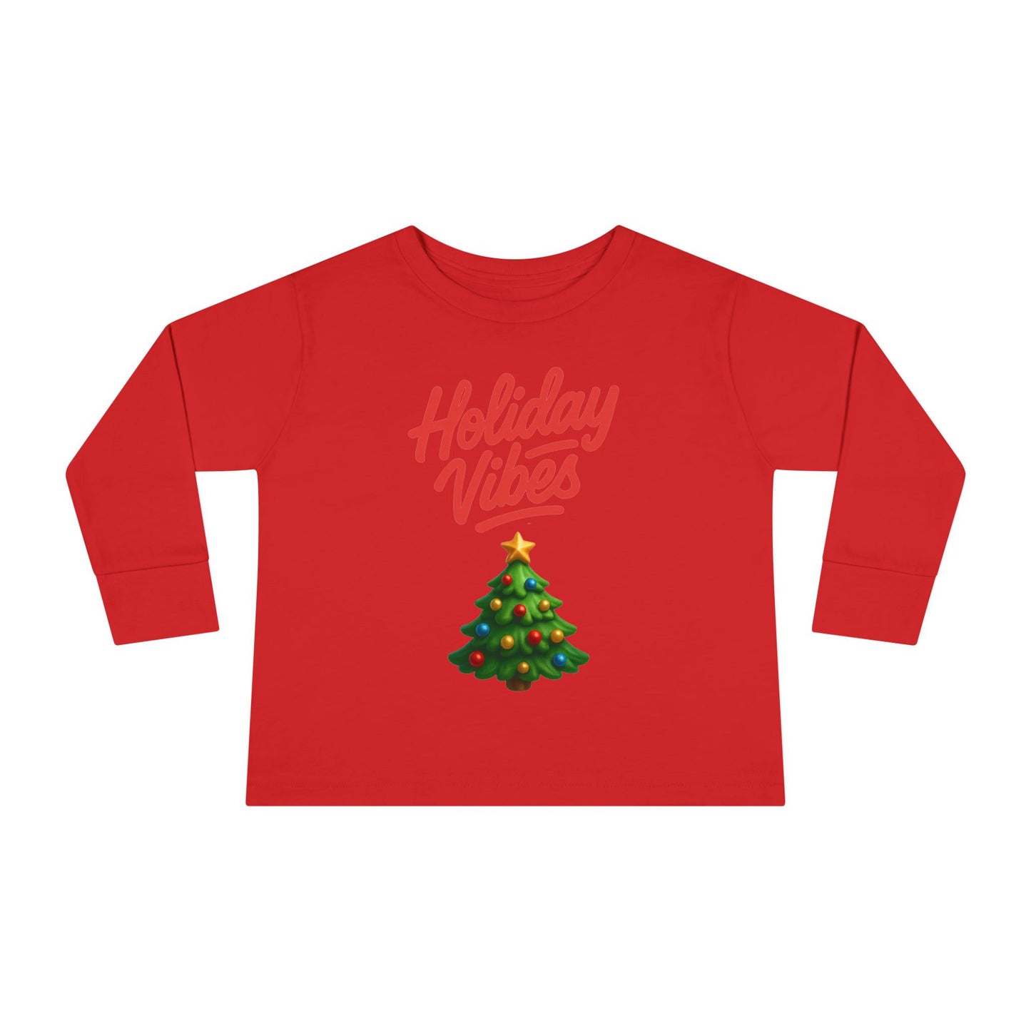 Holiday Vibes unisex Toddler Long Sleeve Tee – Cute Christmas Tree Kids Shirt