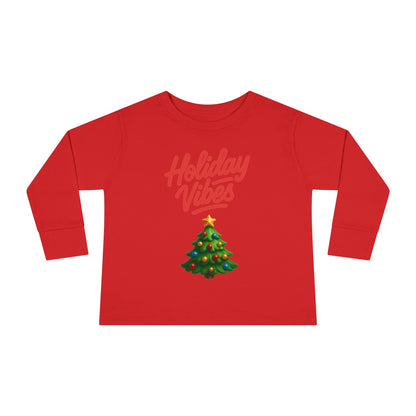 Holiday Vibes unisex Toddler Long Sleeve Tee – Cute Christmas Tree Kids Shirt