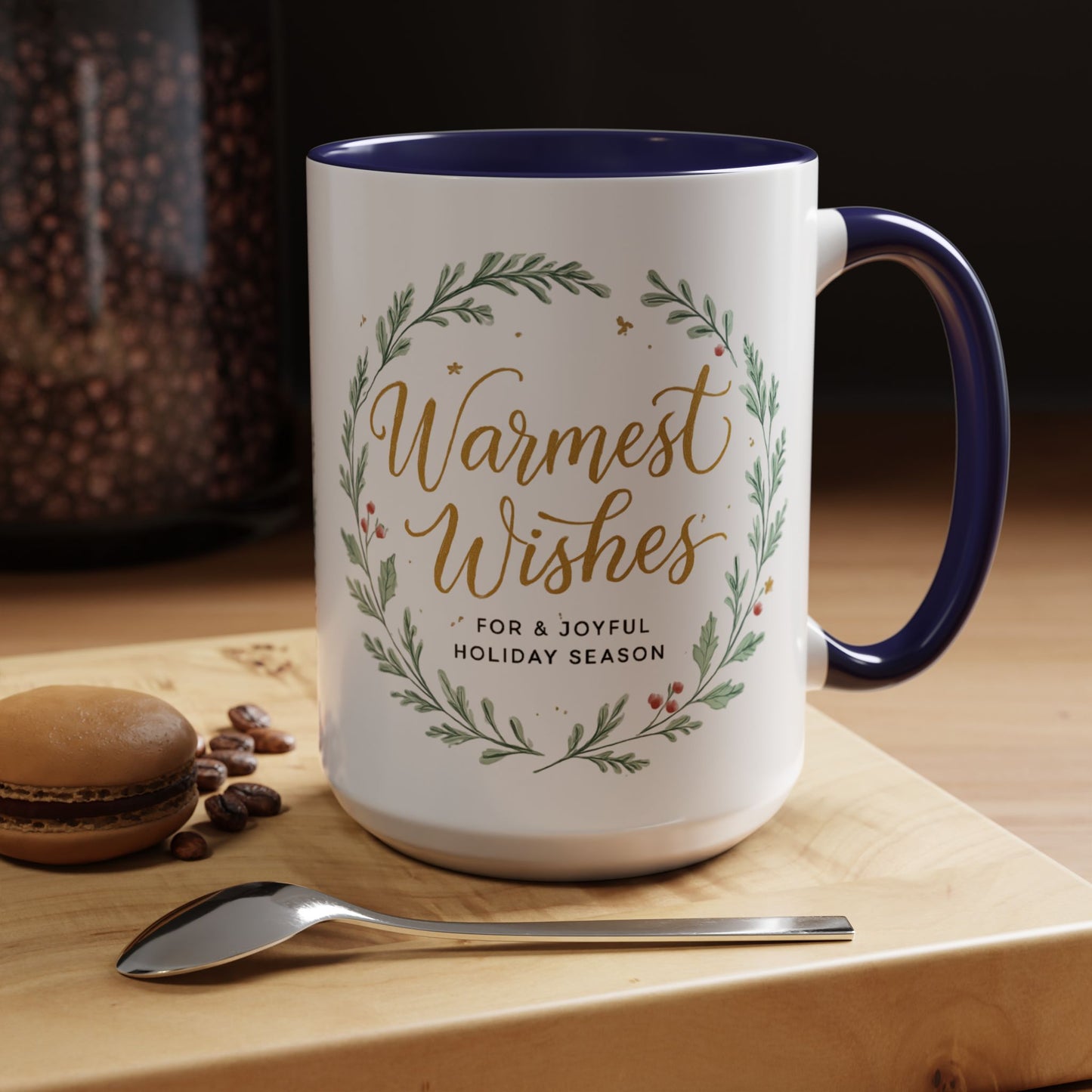 Warmest Wishes Holiday Coffee Mug — Festive Wreath Accent Mug (11/15oz)
