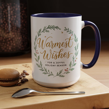 Warmest Wishes Holiday Coffee Mug — Festive Wreath Accent Mug (11/15oz)