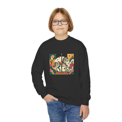 Youth Crewneck Sweatshirt — Retro Carousel Horse Graphic