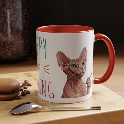 Happy and Dazzling smoking Cat Coffee Mug — Sphynx Cat Accent Mug (11/15oz) (free shipping)
