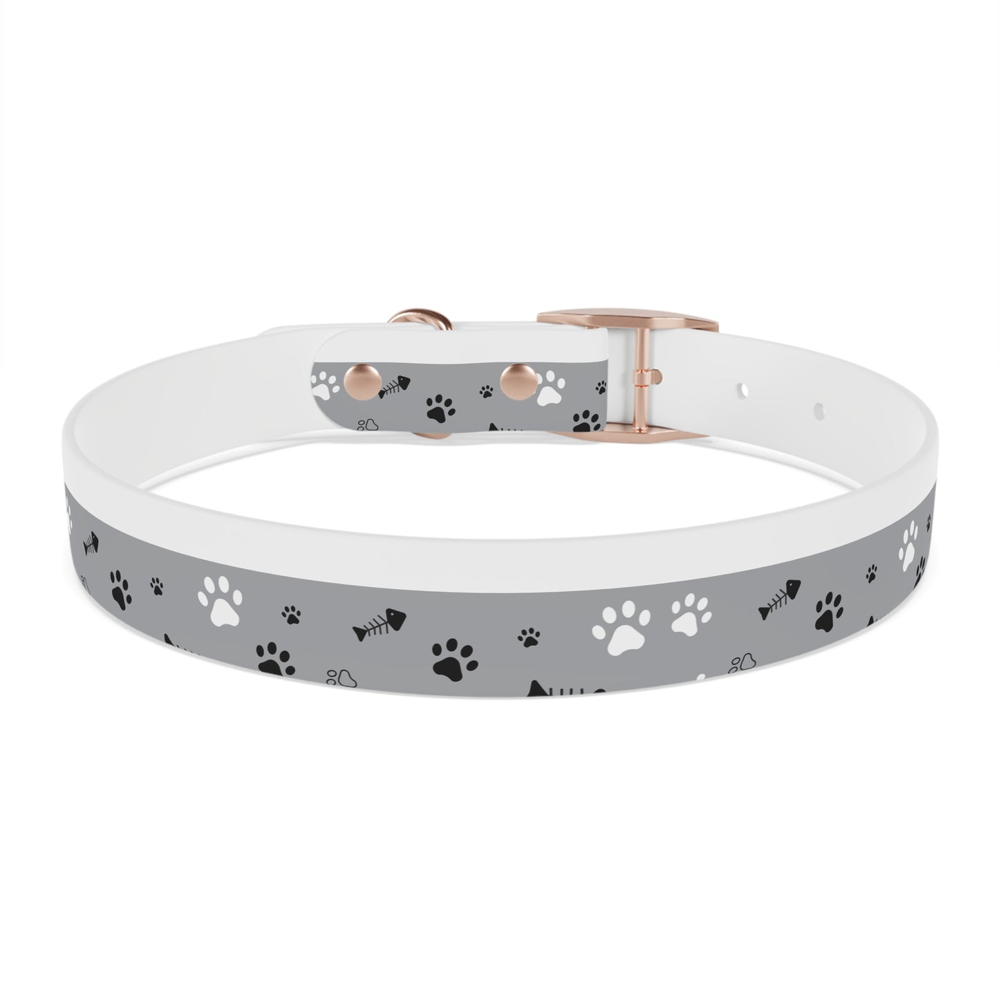 Grey Paw Print Dog Collar — Cute Bone & Paw Design, Durable Adjustable Pet Collar