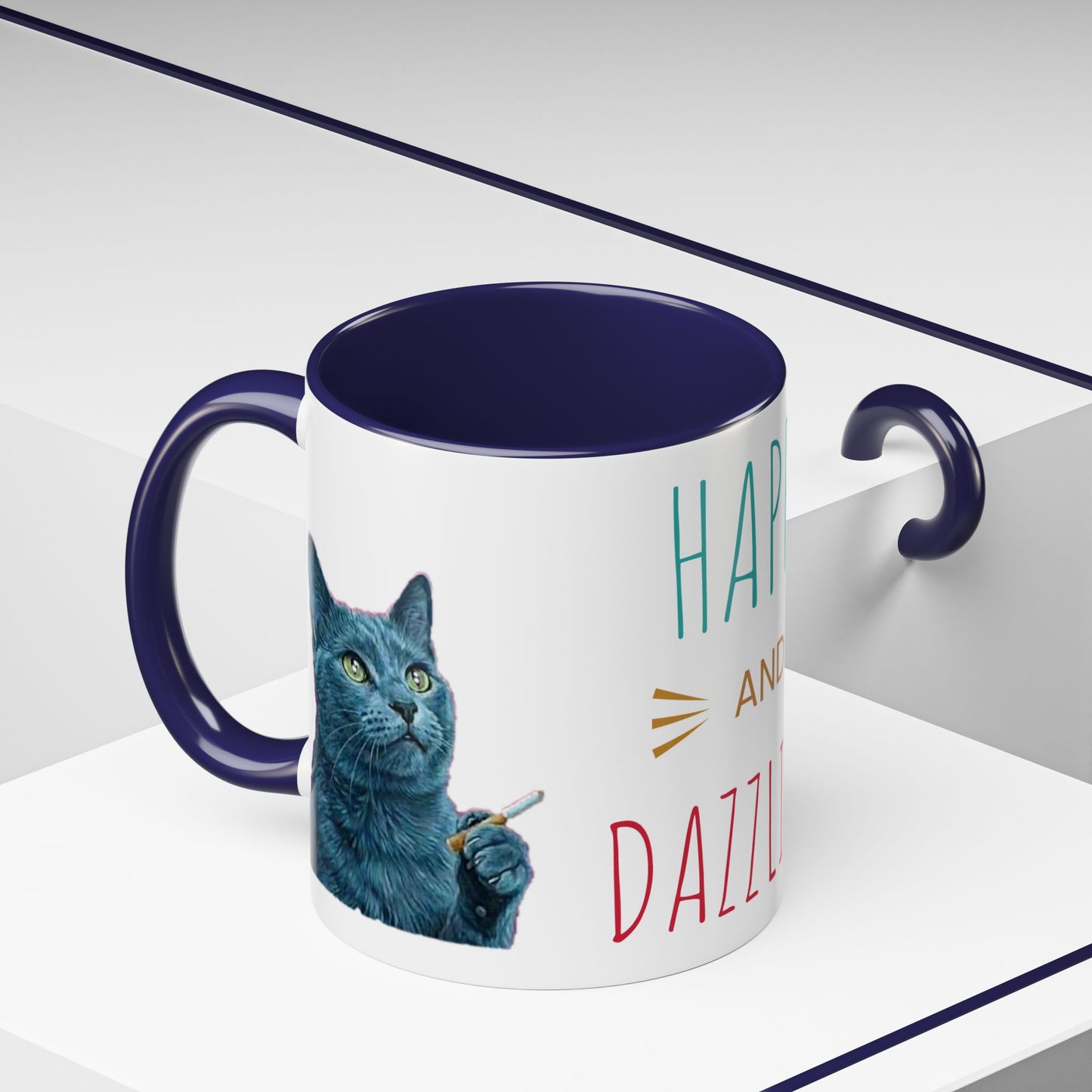 Happy and dazzling smoking cat Coffee Mug — "Happy and Dazzling" Cat Accent Mug (11/15oz) (free shipping)