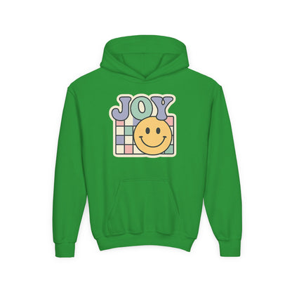 Girls Youth Hoodie – Retro 'JOY' Smiley Graphic Kids Sweatshirt
