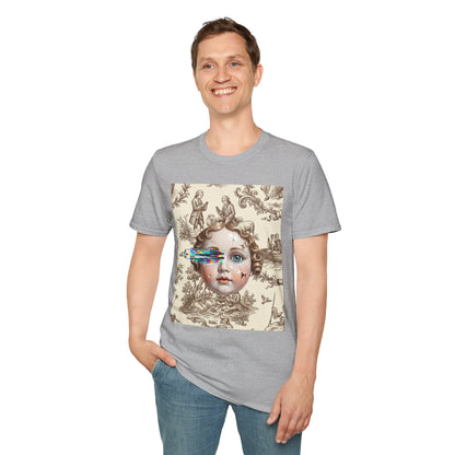 Vintage Doll Face Tee with Glitch Paint Splash