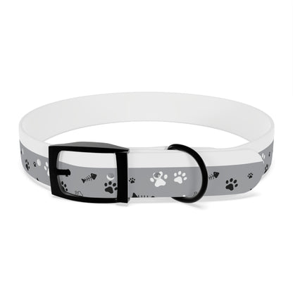 Grey Paw Print Dog Collar — Cute Bone & Paw Design, Durable Adjustable Pet Collar