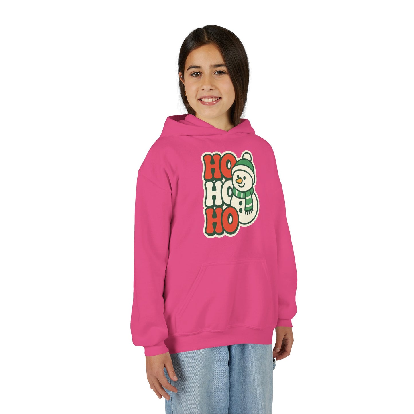 Youth kids Christmas Hoodie - 'HO HO HO' Snowman Holiday Sweatshirt