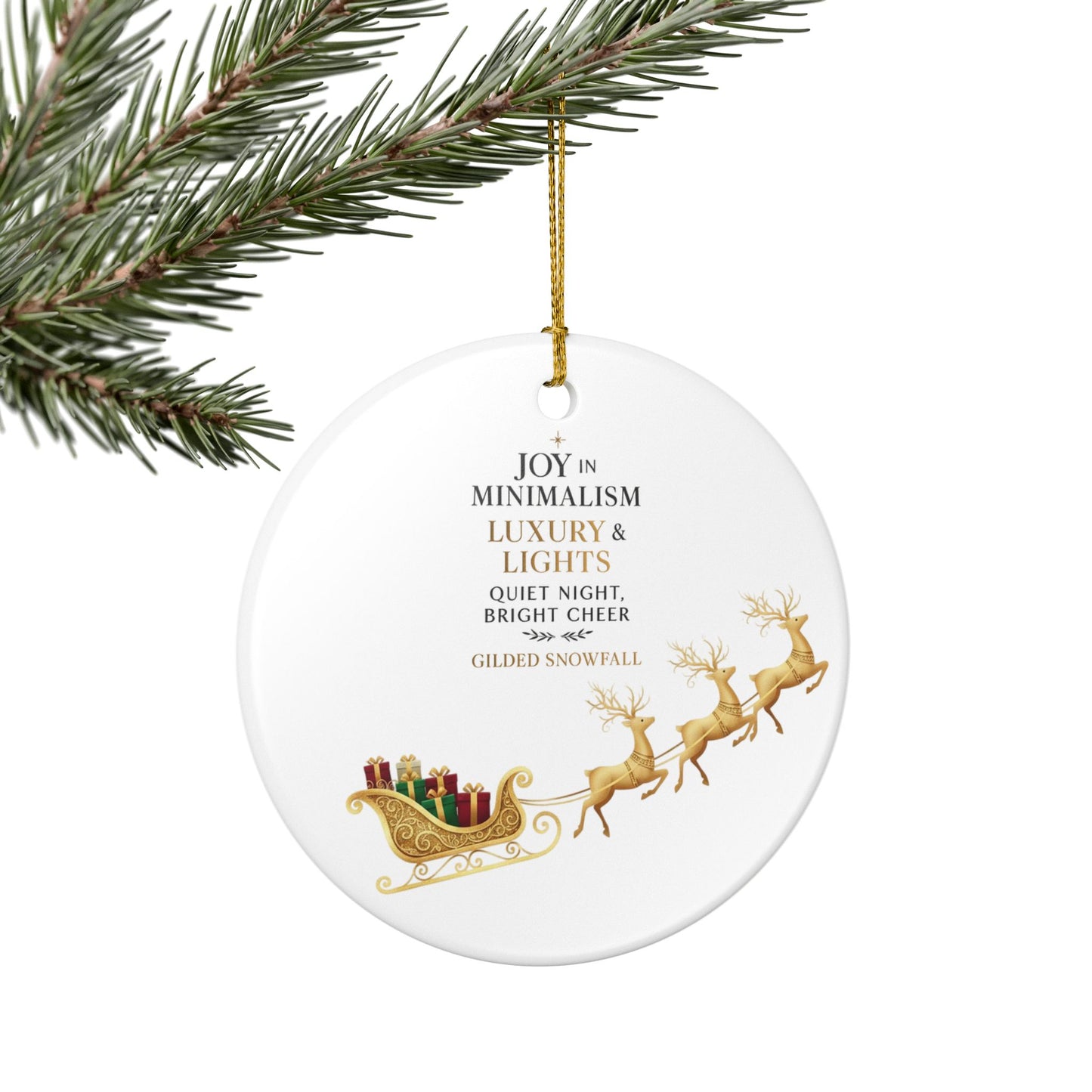 Gilded Sleigh Ceramic Ornament — "Joy in Minimalism: Luxury & Lights" Christmas Decoration
