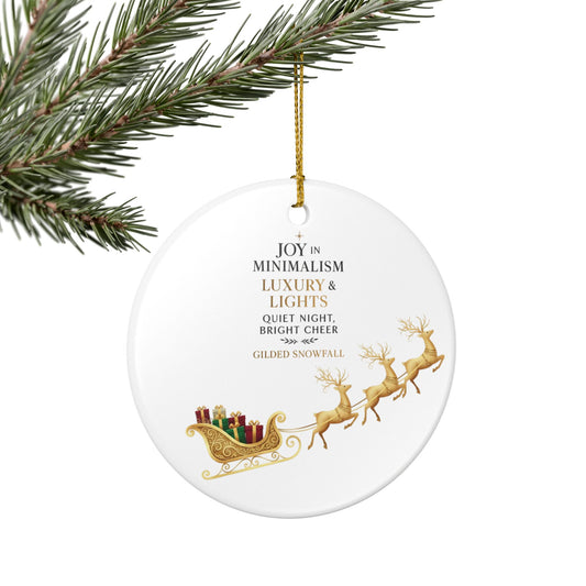 Gilded Sleigh Ceramic Ornament — "Joy in Minimalism: Luxury & Lights" Christmas Decoration