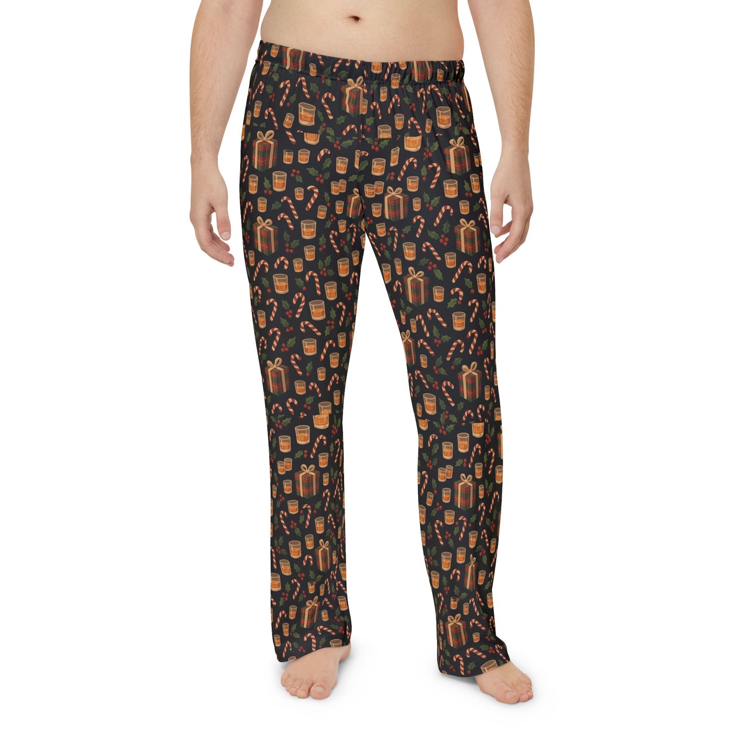 Men's whiskey style Holiday Pajama Pants — Gingerbread & Candy Cane All-Over Print