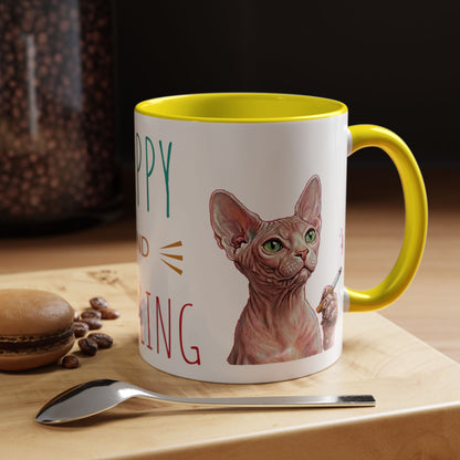 Happy and Dazzling smoking Cat Coffee Mug — Sphynx Cat Accent Mug (11/15oz) (free shipping)