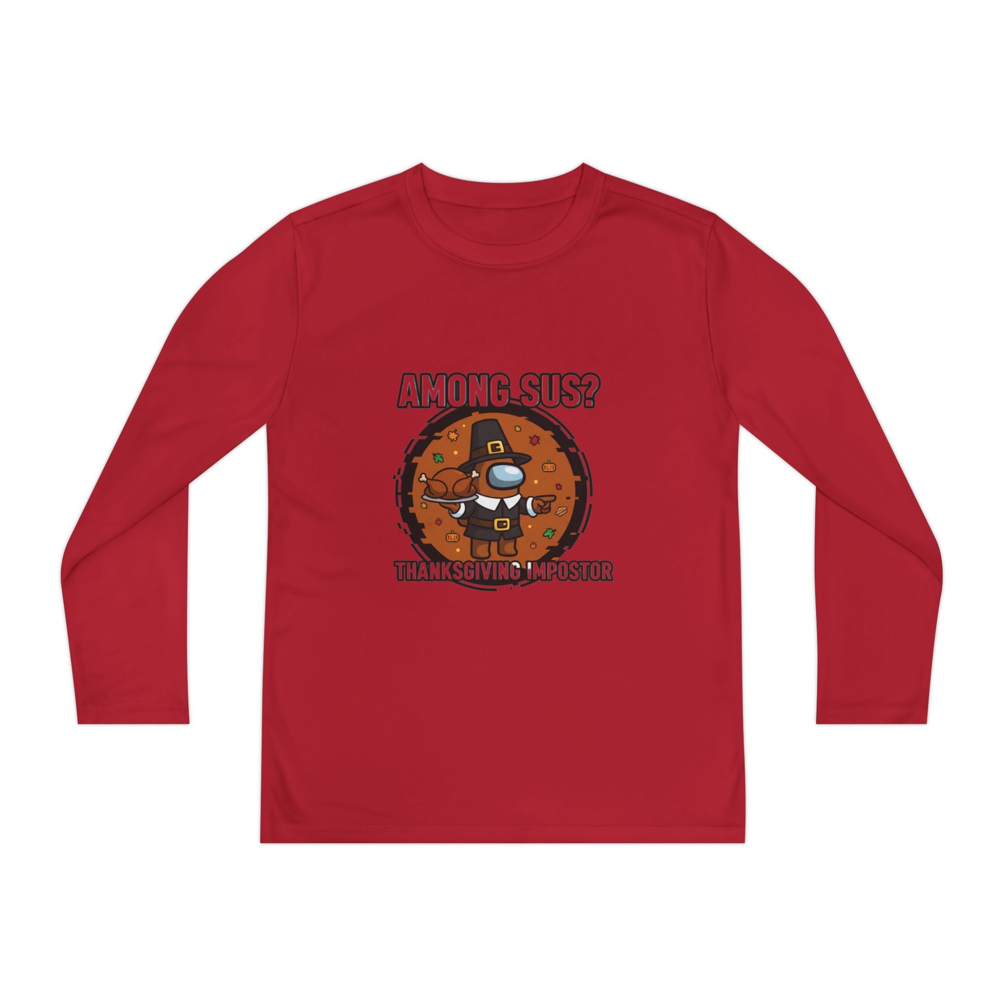Among Sus? Thanksgiving Impostor Youth Tee, Fun Youth T-Shirt, Gamer Apparel for Kids, Long Sleeve Graphic Tee, Funny Thanksgiving Gift