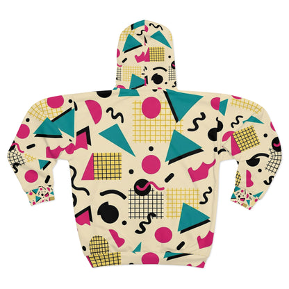 Retro Memphis Pattern Zip Hoodie – Neon Geometric All-Over Print