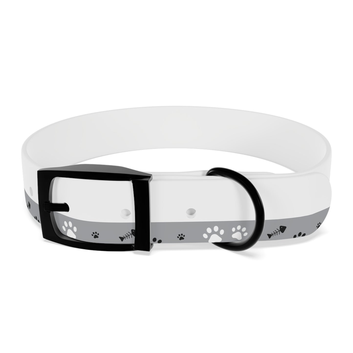 Grey Paw Print Dog Collar — Cute Bone & Paw Design, Durable Adjustable Pet Collar
