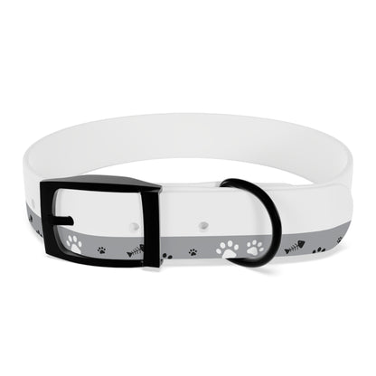 Grey Paw Print Dog Collar — Cute Bone & Paw Design, Durable Adjustable Pet Collar