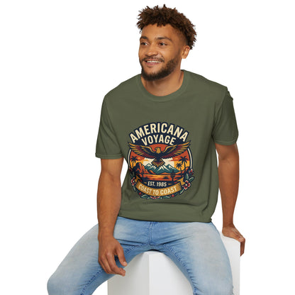 Americana Voyage retro Graphic T-Shirt — Coast to Coast Eagle Sunset