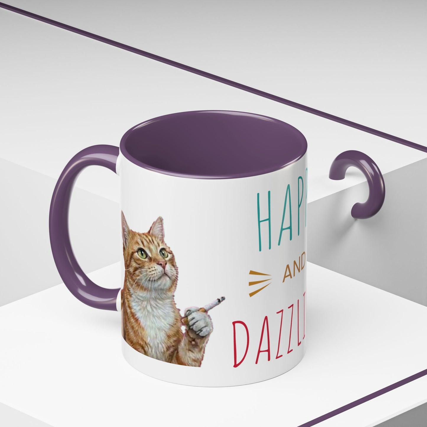 Happy and Dazzling Smoking Cat Coffee Mug — Cute Ginger Cat Accent Mug (11/15oz) (free shipping)