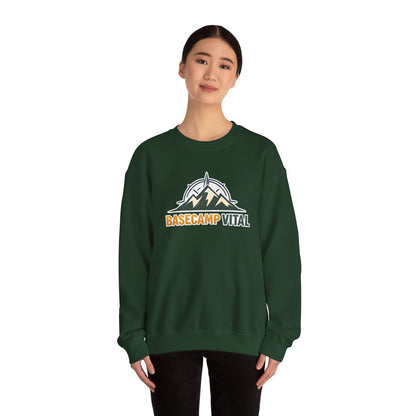 Base Camp Vital Mountain Embroidered Crewneck Sweatshirt | Cozy Hiking & Camping Pullover | 50/50 Midweight  Vital Mountain Crewneck Sweatshirt — Outdoor Adventure Logo Pullover (free shipping)