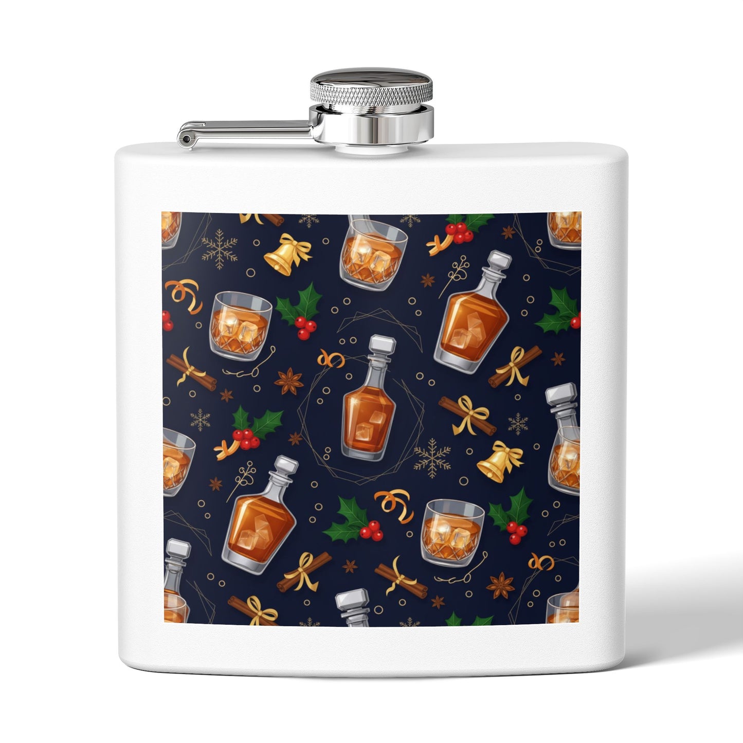 Whiskey Flask — Holiday Spirits Pattern 6oz Stainless Steel Flask (free shipping)