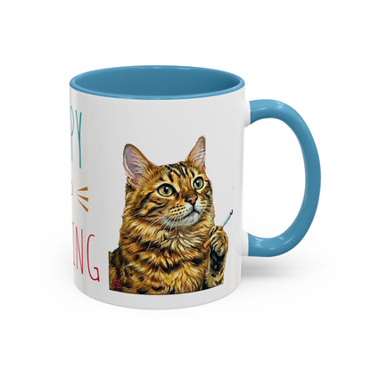 Happy and Dazzling smoking Cat Coffee Mug- cat smoking cigarette- funny (free shipping)