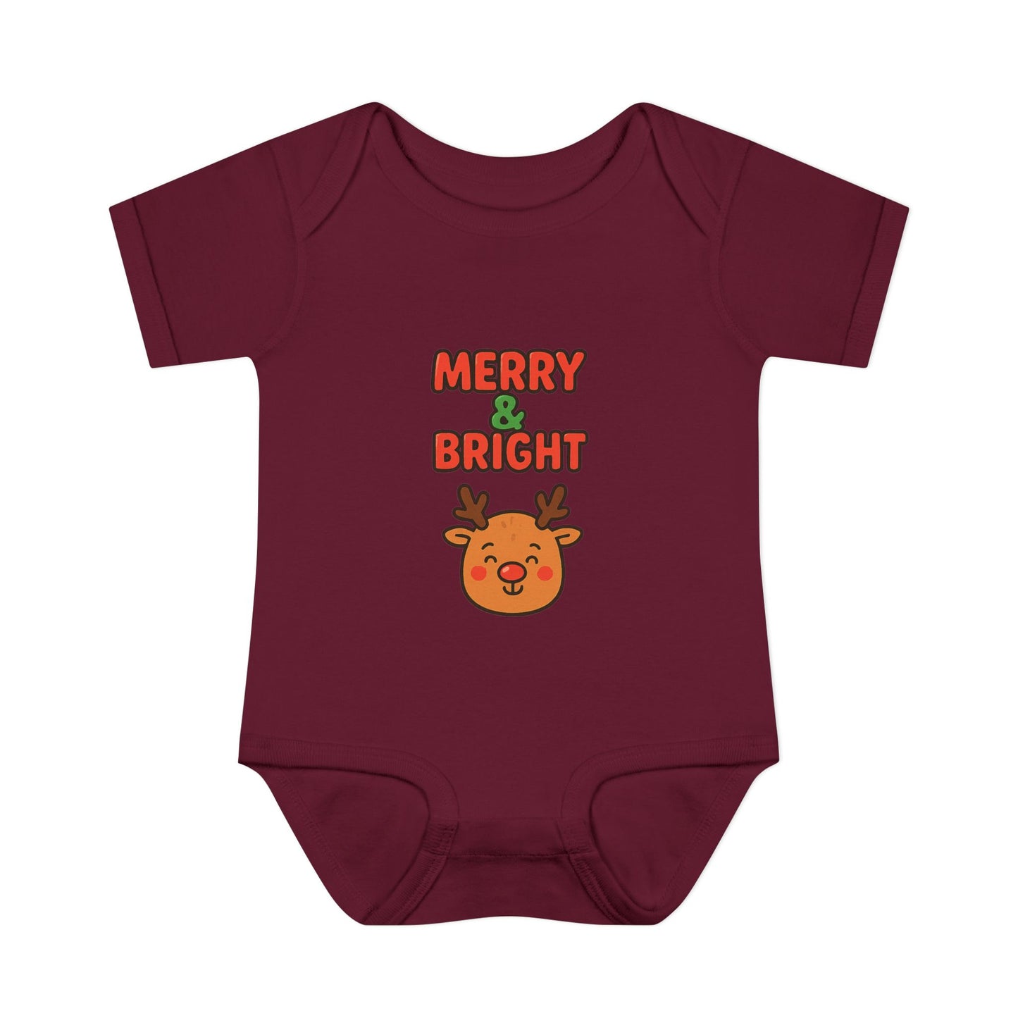 Merry & Bright Baby Bodysuit - Cute Reindeer Christmas Infant Onesie
