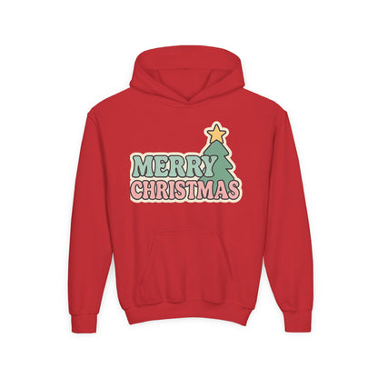 Kids youth Merry Christmas Hoodie — Pastel Tree Holiday Pullover
