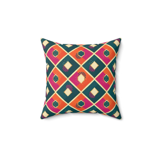 Retro Geometric Ikat Diamond Pillow — Colorful Retro Pattern Accent Cushion (free shipping)
