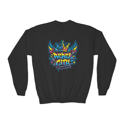 Youth Crewneck spray paint style- Sweatshirt - Colorful Rebel City Graffiti Crown Design