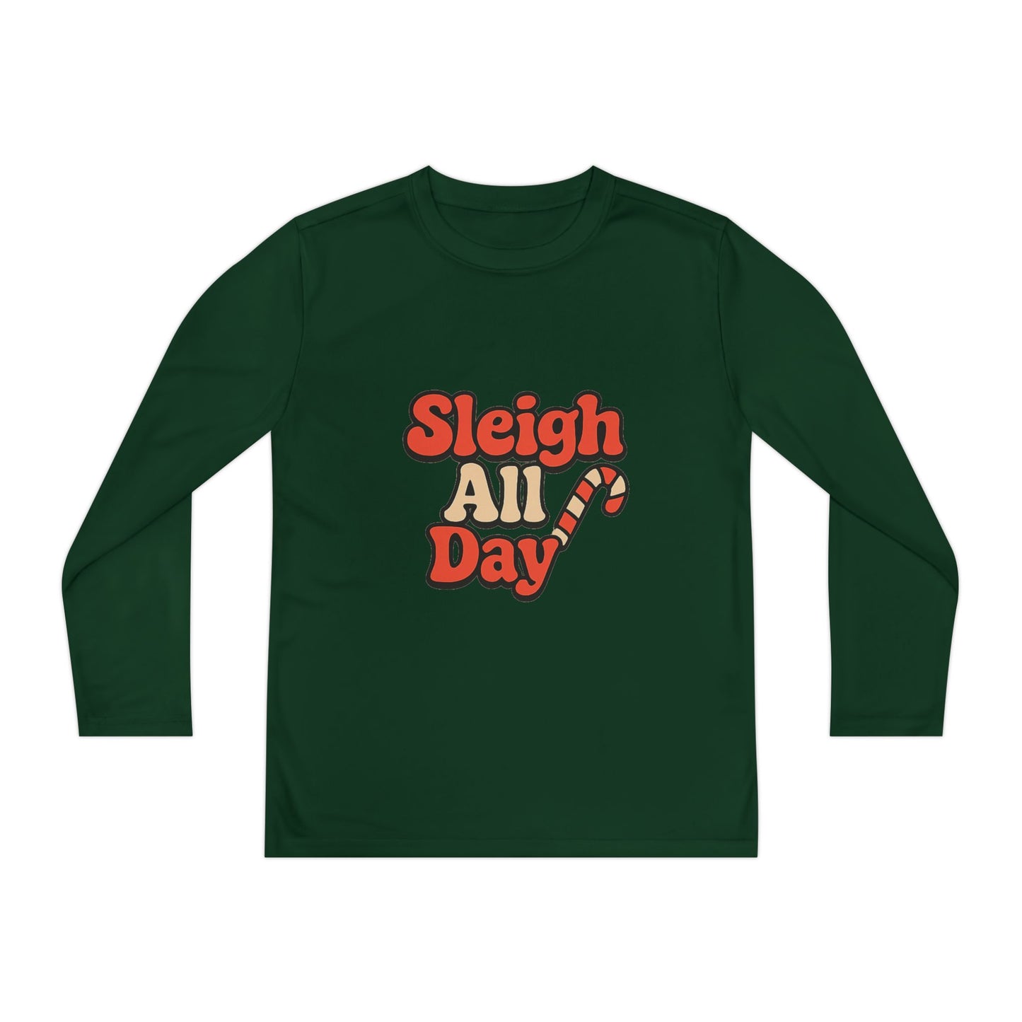Youth Long Sleeve Tee — "Sleigh All Day" Christmas Candy Cane Holiday Shirt