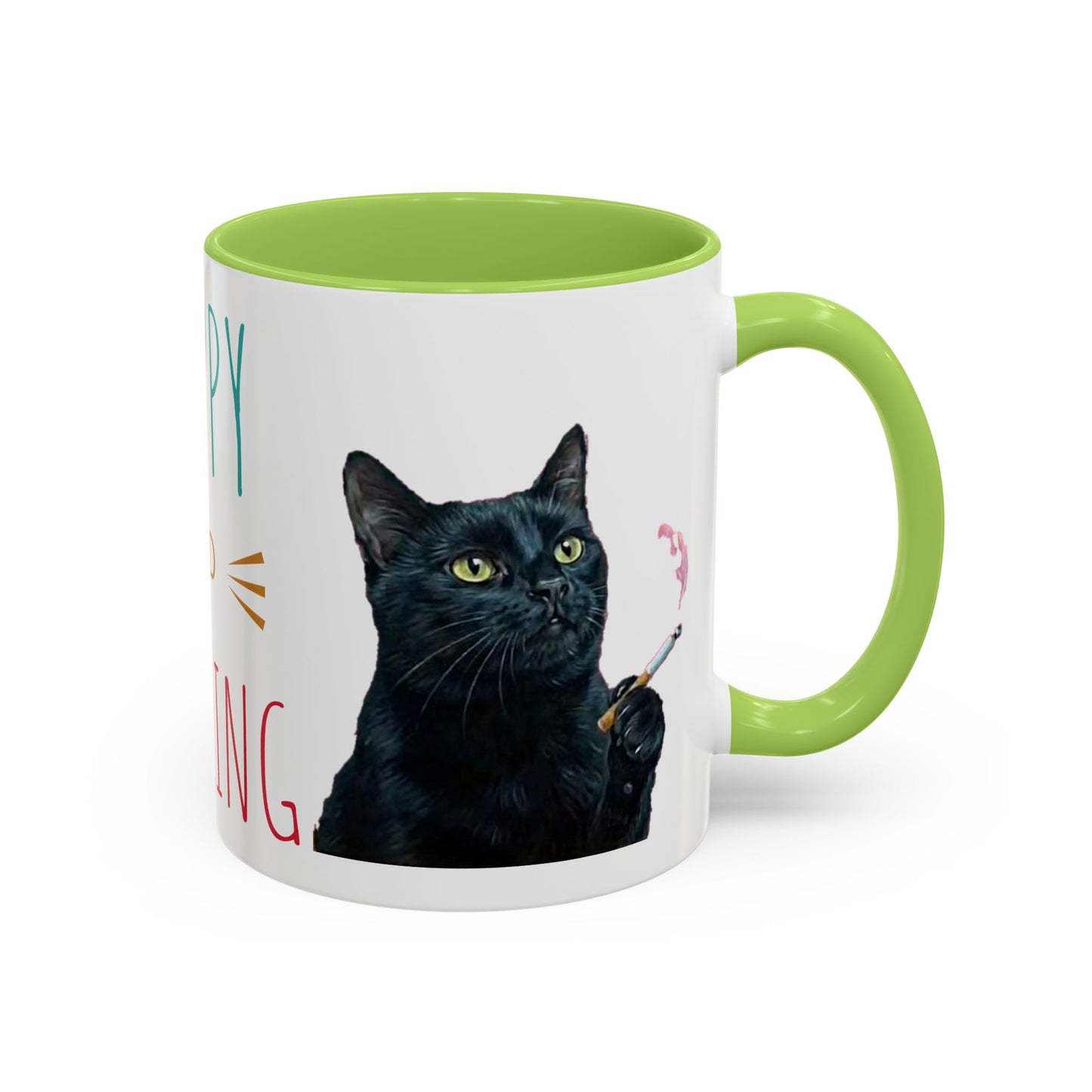 Happy and Dazzling smoking cat Cat Accent Coffee Mug — Cute Black Cat Coffee Cup (11/15oz) (free shipping)