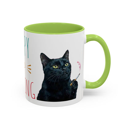 Happy and Dazzling smoking cat Cat Accent Coffee Mug — Cute Black Cat Coffee Cup (11/15oz) (free shipping)