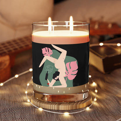 Tropical Night Scented Candle — 11oz Glass Candle with Palm Leaf & Wine Girl Art