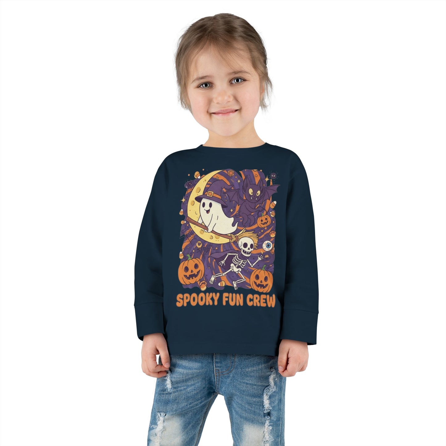 Toddler Halloween Long Sleeve Tee, Spooky Fun Crew Shirt, Kids Halloween Apparel, Fall Outfit for Toddlers, Halloween Party Wear