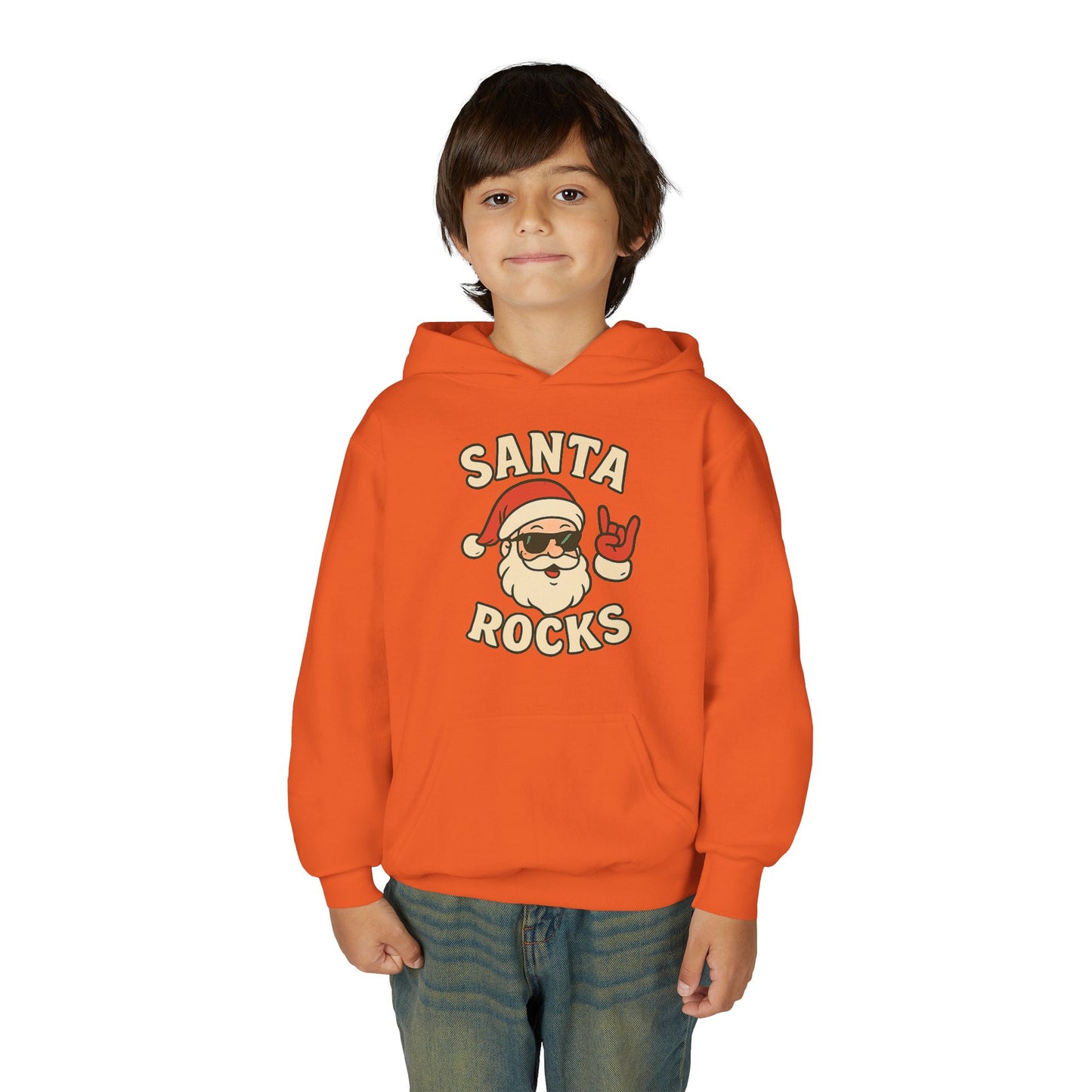 Youth Hoodie — "Santa Rocks" Cool Santa Christmas Sweatshirt