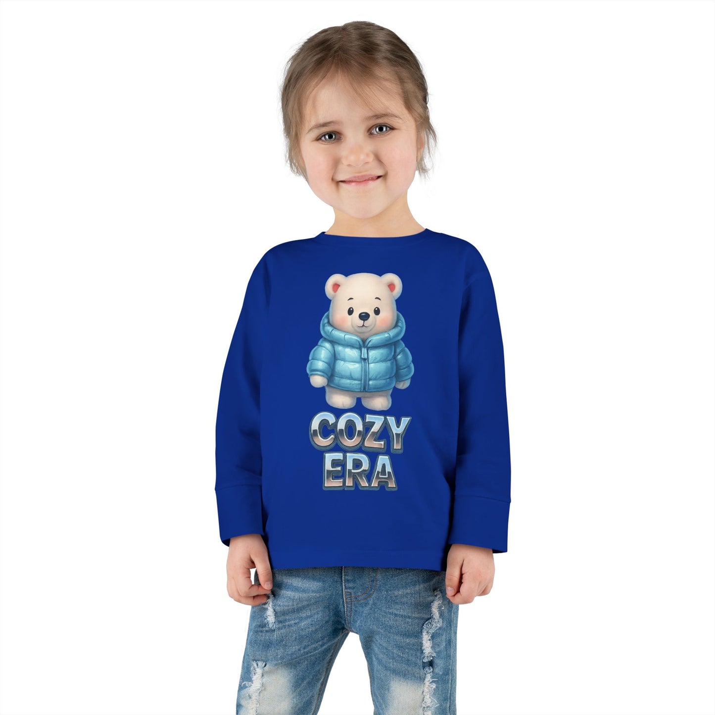 Cozy Era Toddler Long Sleeve Tee — Cute Bear in Puffer Jacket