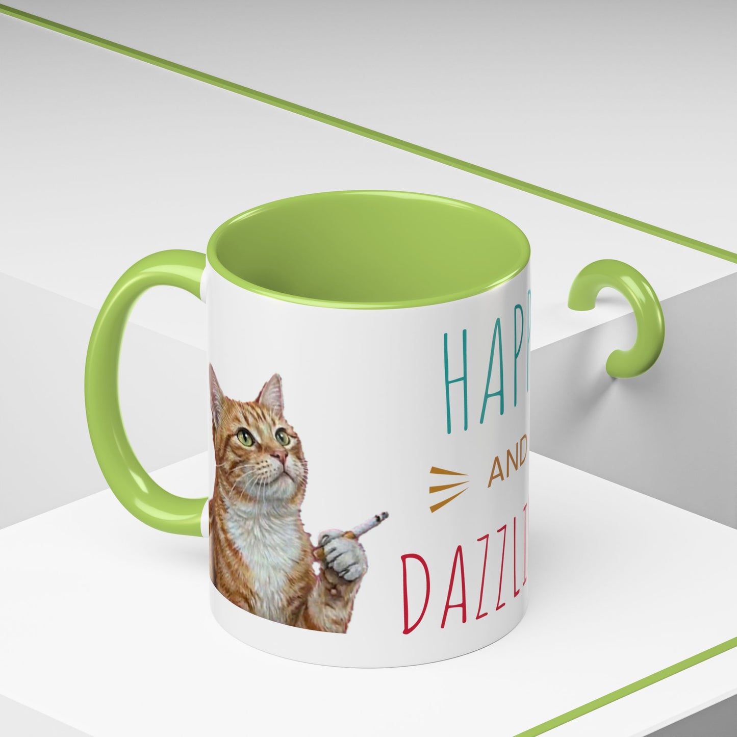 Happy and Dazzling Smoking Cat Coffee Mug — Cute Ginger Cat Accent Mug (11/15oz) (free shipping)