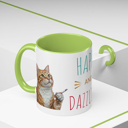 Happy and Dazzling Smoking Cat Coffee Mug — Cute Ginger Cat Accent Mug (11/15oz) (free shipping)