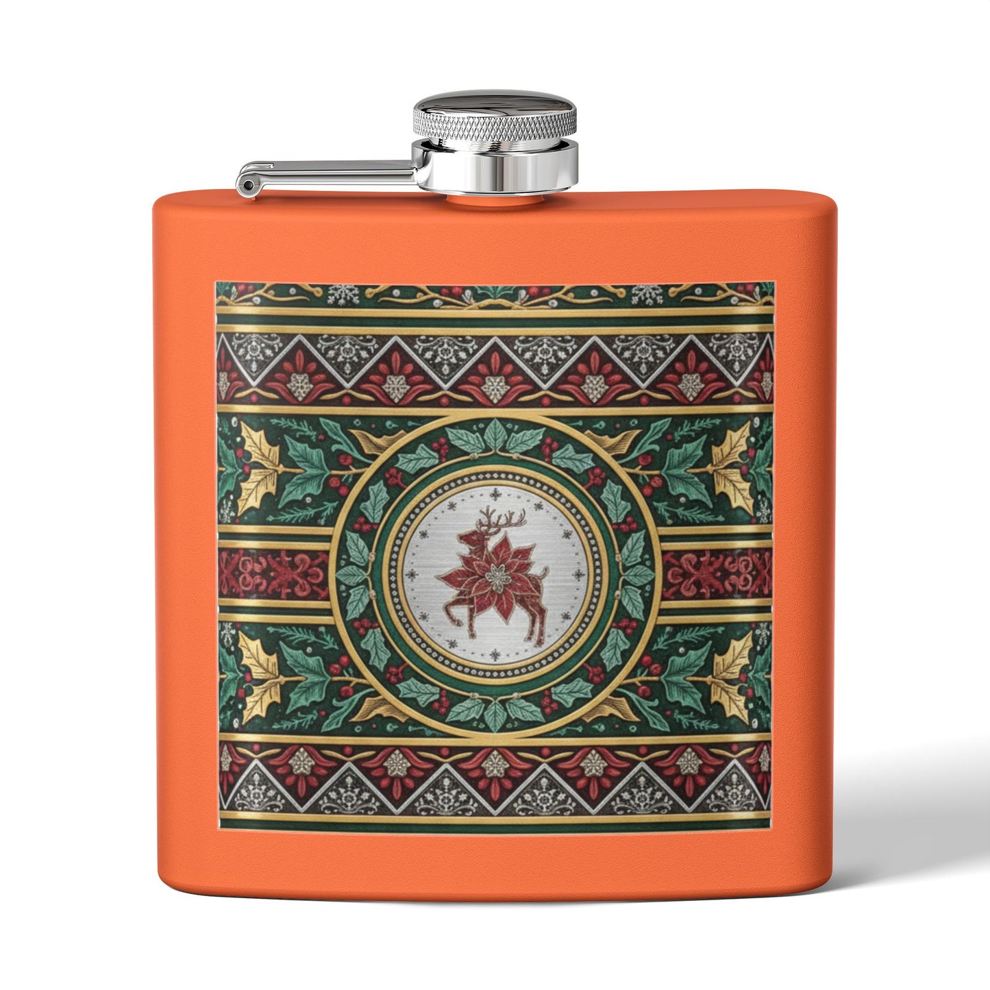 Holiday Poinsettia Flask — 6oz Stainless Steel Christmas Hip Flask (free shipping)