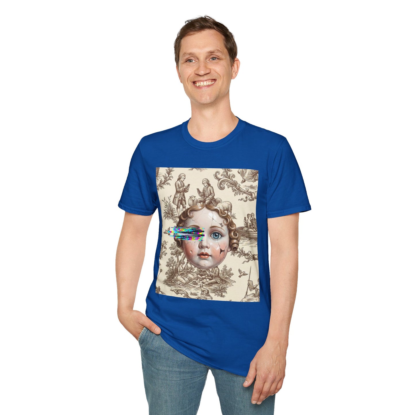Vintage Doll Face Tee with Glitch Paint Splash