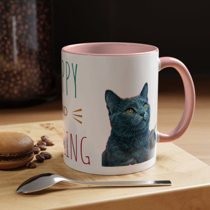 Happy and dazzling smoking cat Coffee Mug — "Happy and Dazzling" Cat Accent Mug (11/15oz) (free shipping)