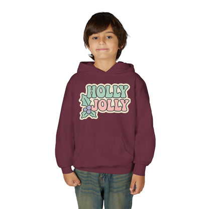 Girls Youth Hoodie — 'Holly Jolly' Pastel Christmas Holiday Sweatshirt