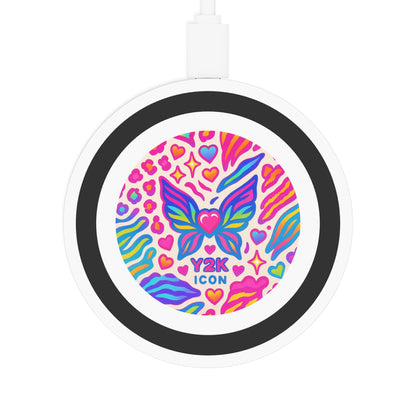Animal Print with Y2K Butterfly Wireless Charging Pad — Colorful Y2K Butterfly Heart Design (free Shipping)